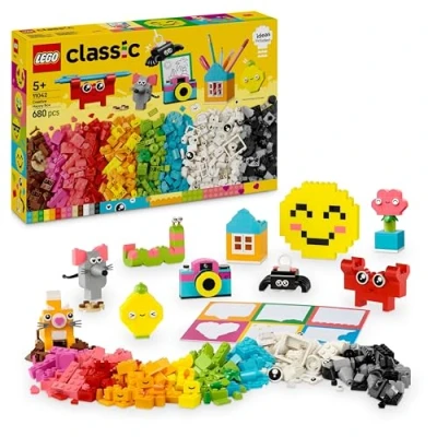 Imagen de LEGO Classic Caja Feliz Creativa de Ladrillos Colores Surtidos, Set para Construir Animales Juguete, Figura Pájaro, Abeja, Mono, Araña, Flor, Regalo Niñas y Niños Desde 5 Años 11042