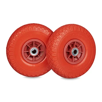 Imagen de Relaxdays 2 Ruedas Carretillo, 3.00 4, 260x85 mm, Neumático de Goma Maciza; Antipinchazos, Eje 20 hasta 80 kg; Rojo