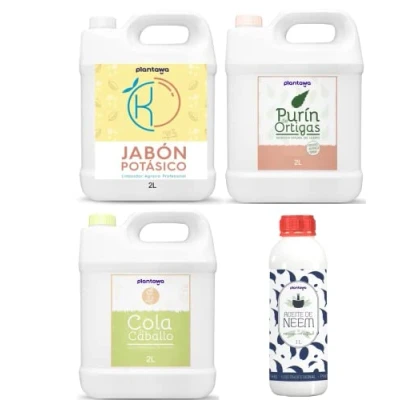 Imagen de Protección TOTAL Plantas.Jabón Potásico 2l,Aceite de Neem 1l,Purín Ortiga 2l, Cola Caballo 2l. Insecticida,Fungicida,Acaricida,Bioestimulante,Mosca Blanca,Araña Roja,Oidio,Mildiu,Sostenible