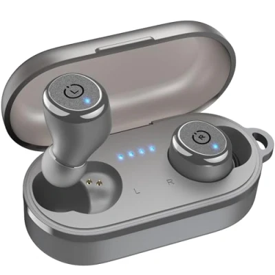 Imagen de TOZO T10 Mini Auriculares Inalámbricos Bluetooth 5.3 con Control Táctil ORIGX 2.0 Acústico EQ Ajuste 55H Reproducción Soporta Carga Inalámbrica y USB Tipo C IPX8 Gris Claro
