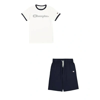 Imagen de Champion Graphic CREW NECK WITH Large Print SET Chándal para niños, Talla: 3 4a, White/navy