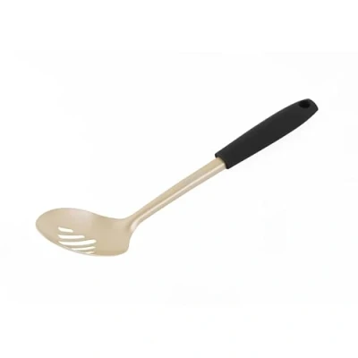 Imagen de Salter Olympus BW11128EU7 Cuchara con Ranuras Acero Inoxidable Duradero, Gancho para Colgar, fácil de Limpiar, utensilio Metal escurrir, Servir, Remover, Dorado, Negro, Talla única