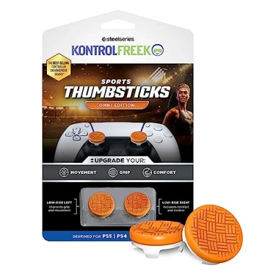 Imagen de KontrolFreek Omni para Playstation 5, PS5 y 4, PS4, Performance Thumbsticks, 2 cóncavos de Talle bajo, Naranja/Blanco