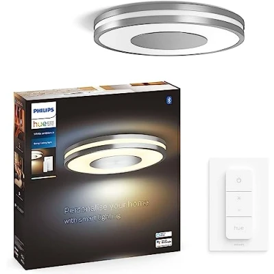 Imagen de Philips Hue Lámpara Inteligente, Being, de Techo LED Luz Blanca cálida a fría, Compatible con Alexa y Google Home, Color Aluminio