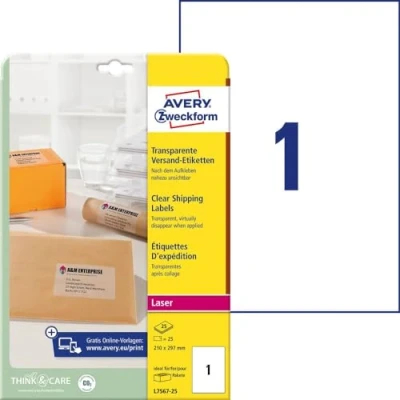 Imagen de Avery Dennison Zweckform Paquete de 25 etiquetas dirección (21 x 29.7 cm), blanco
