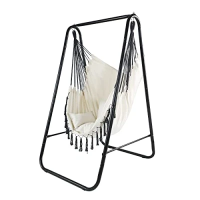 Imagen de CCLIFE Silla Colgante con Soporte Columpio Interior Hamaca Conjines, Carga Máxima 100 kg, para y Exterior Negro