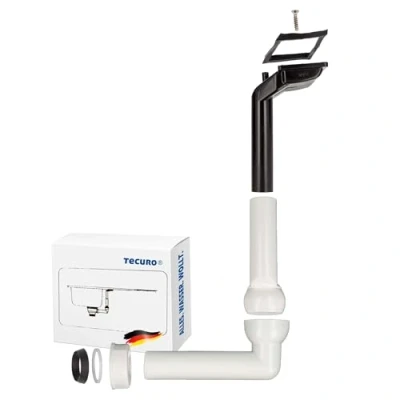 Imagen de tecuro Juego de rebosadero para desagüe horizontal Conector 1 pulgada x 63,8 36,5 mm escurridor (desagüe desde arriba) plástico blanco/negro 58741