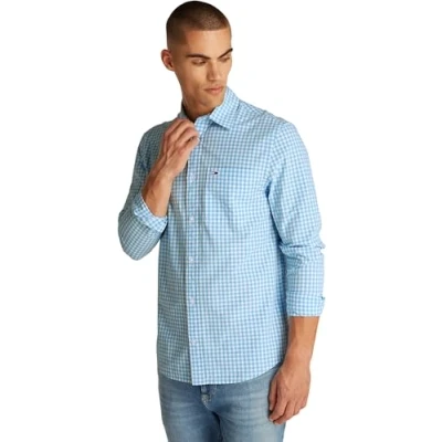 Imagen de Tommy Jeans Camisa Hombre Poplin Check Manga Larga, Multicolor (Sugarplum Blue), M