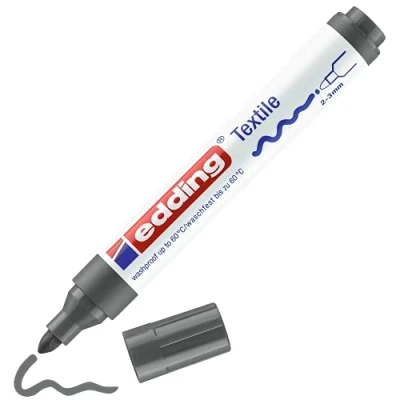 Imagen de edding 4500 marcador textil gris 1 rotulador punta redonda de 2 3 mm rotuladores textiles permanentes para dibujar y caligrafiar sobre tejidos, resistentes a lavados hasta 60 C