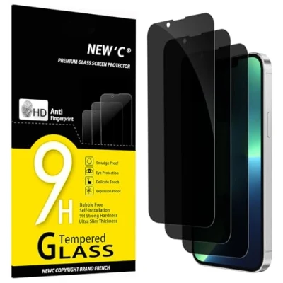Imagen de NEW&#039;C 3 Piezas, Protector pantalla Privacidad para iPhone 13 Pro Max, 14 Plus (6,7 Pulgadas), Ángulo de 28 Grados, Dureza Ultra Duradera 9H, Sin Burbujas