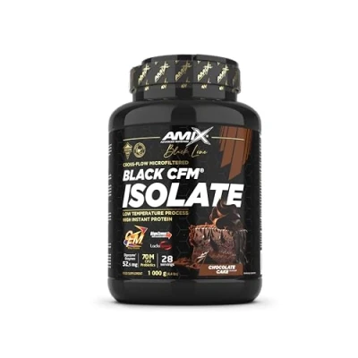 Imagen de Amix Proteína BLACK CFM ISOLATE Ayuda a Mantener la Masa Muscular Con Enzimas Digestivas Fácil Digestión Rápida Absorción en Polvo 1 Kg Sabor Tarta de chocolate
