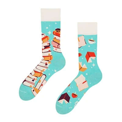 Imagen de Dedoles Calcetines Unisex Hombre Mujer y Niños Algodón muchos diseños divertidos diferente izquierda derecha, color: Azul, diseño: Libros mágicos, tamaño: 43 46