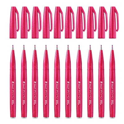 Imagen de Pentel SES15C 12 Bolígrafo de punta fibra tipo pincel, color borgoña 10