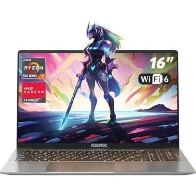 Imagen de ACEMAGIC Ordenador Portátil Gaming AMD Ryzen 7 5700U(Batería i7 1265U),Tastiera Retroilluminata,RAM 16GB NVME SSD 512GB,Gráficos Radeon RX Vega 8(16.1&quot;)