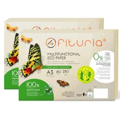 Imagen de Papel Reciclado A3 de 80gr, Folios 100% Fabricado con Reciclado, Paquete Hojas DIN A3, Color Natural Apto para Impresora Laser e Inkjet Ofituria (500 hojas)