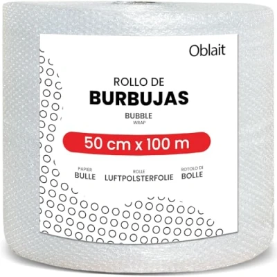 Imagen de Rollo de plástico burbujas 50 cm ancho y 100 metros longitud. Papel burbuja Ideal para embalaje, mudanzas, cajas.