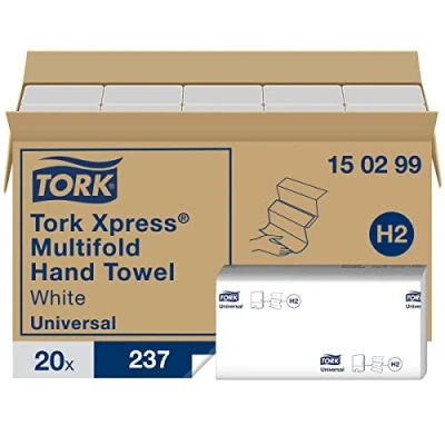 Imagen de Tork Xpress 150299 Toallas de mano papel Universal/Toallitas secamanos compatibles con el sistema H2/4740 toallas/2 capas/Blanco, 20 x 237