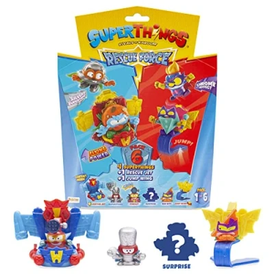Imagen de Rivals of Kaboom 8431618019580 Superthings Serie Rescue Force, Incluye 4 Figuras coleccionables (1 capitán Plateado Sorpresa y un SuperThing con Efecto Cromado) + 1 Jet Jump Wing