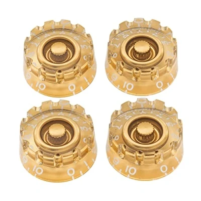 Imagen de Musiclily Pro Tamaño Métrico 18 Splines Botones de Potenciómetros Knurled Cilíndrica Perillas para Asia Import Guitarra o Bajo Split Shaft Pots, Oro (Juego 4)
