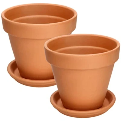 Imagen de KOTARBAU® Maceta con Plato de Terracota 17 cm para Interiores y Exteriores, 2 Unidades, Tiesto Plantas, Arcilla Terracota, balcón o jardín, Cerámica sin esmaltar