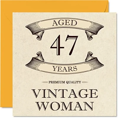 Imagen de tarjetas de cumpleaños vintage 47 años para mujeres, años, divertida tarjeta mamá, hermana, esposa, novia, amiga, prima, tía, felicitación 145 mm x mm,