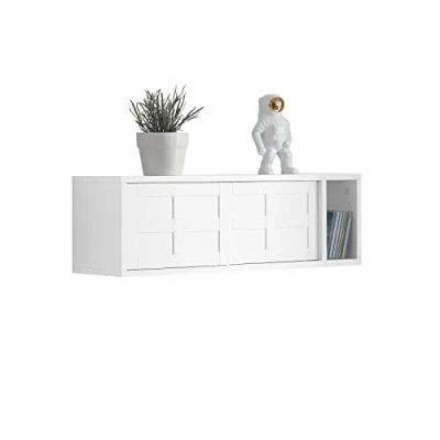Imagen de SoBuy FHK18 W Perchero de Pared con 2 Puertas correderas y 1 Compartimento Estante para Pasillo Entrada 75 x 20 23 cm Blanco ES
