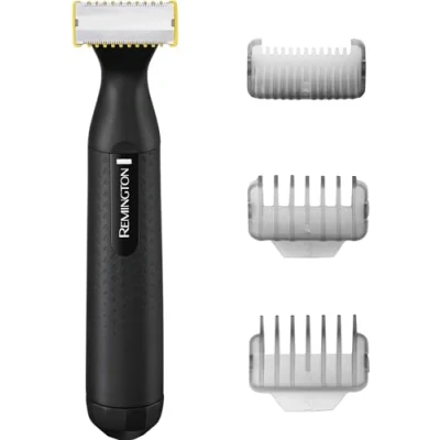 Imagen de Remington Recortadora de Barba Omniblade, Afeitadora para Cara y Cuerpo, Sin Cable, 3 Peines, 30 min Autonomía, 100% Resistente al Agua, Interruptor E, ncendido Giratorio, HG1000, Negro