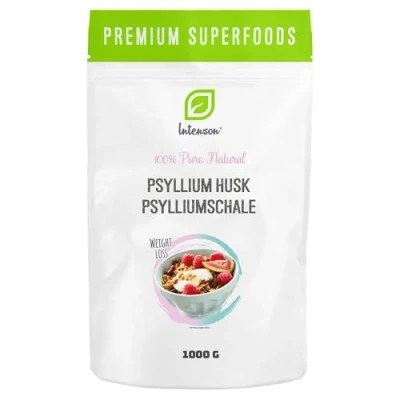 Imagen de INTENSON Psyllium Husk 1 kg, Cáscara de Semilla Pura y Natural, Alta en Fibra, Ideal para Mezclar con Agua, Bebidas Zumos, Apta Vegetarianos Veganos