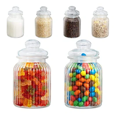 Imagen de Relaxdays Tarros herméticos, Con tapa, 1000 ml, Almacenaje en la cocina, Vintage, 6 Uds., Transparente