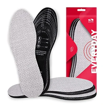 Imagen de SULPO 3 pares de plantillas carbón activado contra el sudor, para zapatos y pies frescos, cómodas zapatos, ligeras lavables a mano, recortar