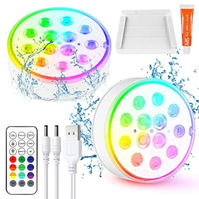 Imagen de Czemo Luces para Piscina Sumergible Recargable LED Desmontable con Mando a Distancia Luz Impermeable IP68 Jardín, Acuario
