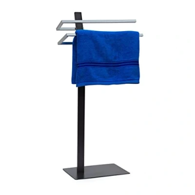 Imagen de Relaxdays 10019105 Toallero con 2 Brazos, Forma de U, Acero Cromado, Pie, 85 x 40 20 cm, 2,8 Kg, Baño, Color Antracita, Inoxidable, 20x40x85 cm