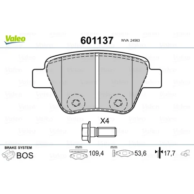 Imagen de VALEO 601137 juego de pastillas freno Eje trasero con tornillos retención, Chapa antichirridos VOLKSWAGEN: Golf 6, 7, Scirocco III