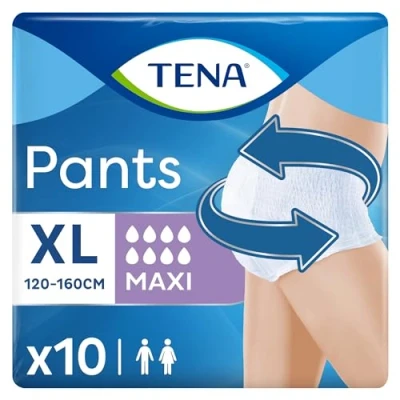 Imagen de TENA Pants Maxi Extra Large (XL) Paquete de repuesto mensual, braguitas absorbentes, elásticas y desechables, para pérdidas urinarias, tanto ella como él, discretas cómodas, 4 paquetes x