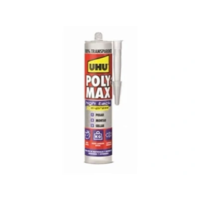 Imagen de UHU Poly Max High Tack Express, Sellador y Adhesivo de Montaje Extrafuerte, Cristal ,Transparente 300g