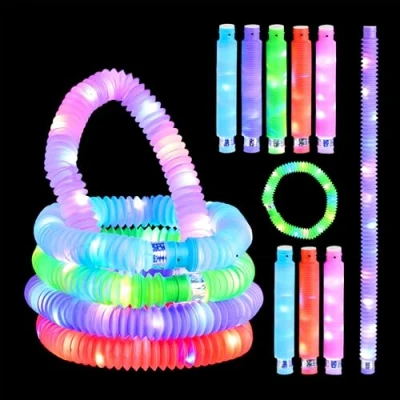 Imagen de Relaxdays 15 Palos Led Extensibles, Tubo Luminoso 3 Efectos Color, Bastón Luz Fiestas, Plástico, hasta 63 cm, Multicolor