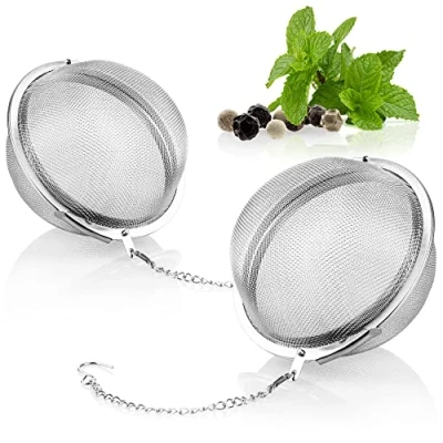 Imagen de COM FOUR® colador de té 2x acero inoxidable 304 infusor para suelto, hierbas y especias filtro malla fina con cadena (2 piezas 6,5 cm Ø)