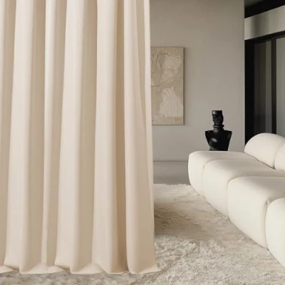 Imagen de ROOM99 Aura Cortina con Cinta fruncidora (140 x 250 cm, Ancho Alto), oscurecimiento, corredera, Moderna, para salón, Dormitorio, Crema, 1 Unidad