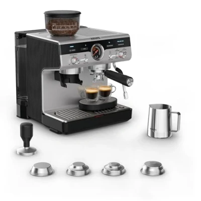 Imagen de Cafetera express Krups Precision XP801T, Molinillo integrado, 30 ajustes de molienda, 15 bares, 1500 W, 3.5 L, Thermoblock, 2 tazas, Inox