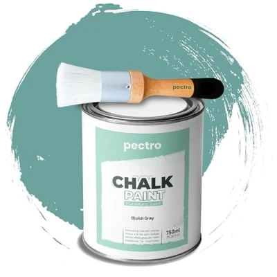 Imagen de PECTRO Pintura a la Tiza para Muebles 750ml + Brocha de Madera especial Pack sin lijar Chalk Paint Efecto Colores (Verde Azulado)