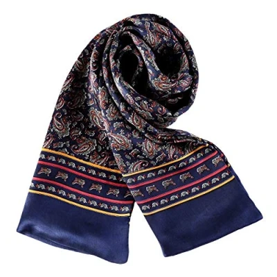Imagen de UK_Stone 100% seda Paisley flores pañuelo de cuello bufanda los hombres, # 5 Azul Oscuro, Größe: 160*28cm(62,4&quot;x 10,92&quot;)
