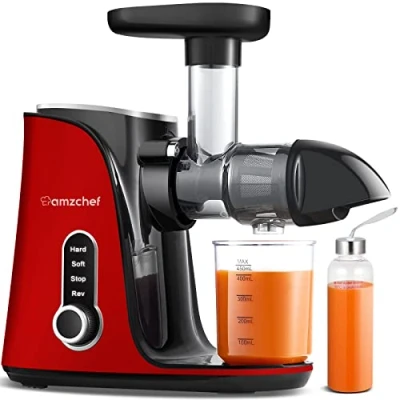 Imagen de AMZCHEF Licuadora para Verduras y Frutas con 2 Modos de Velocidad Prensado en Frio Función Inversa Extractor Zumos Botella Portátil Tazas Rojo