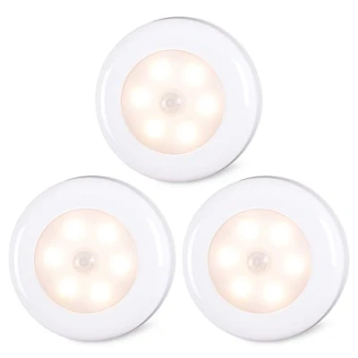 Imagen de Sensor de movimiento luces LED para armario, sin cables, funciona con pilas, activado, se pega en cualquier lugar, color blanco cálido, paquete 3 unidades