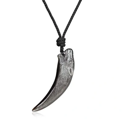 Imagen de COAI Collar Ajustable con Colgante Diente de Lobo en Obsidiana Plateada para Hombres y Mujeres