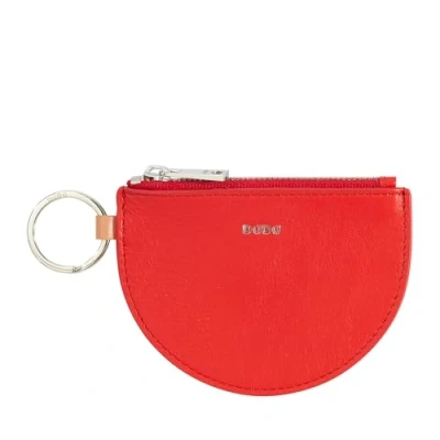 Imagen de DUDU Monedero de Piel para Mujer con Cremallera y Llavero Diseño Slim en Dos Tonos Rojo Fuego