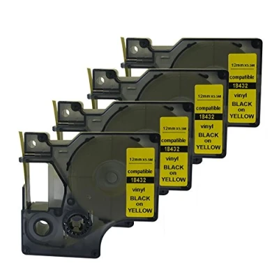 Imagen de Compatible 18432 S0718450 para DYMO Rhino IND cinta adhesiva de vinilo negro sobre amarillo 12mm 1/2&quot; (4 unidades)