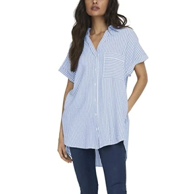 Imagen de ONLY Onlfenna S/S Wvn Noos Camiseta Suelta Blusas, Cloud Dancer/Stripes: Blue Mirange Stripe, M para Mujer