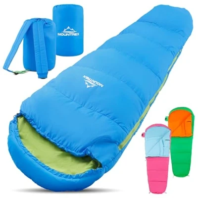 Imagen de MOUNTREX saco de dormir infantil Portátil como una mochila para niños (175 x 70 45 cm) Exterior, viajes, camping, momia, ligero y compacto, forro