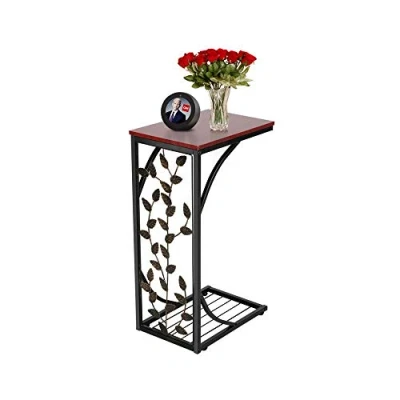 Imagen de Yaheetech Mesa Auxiliar Pequeña para Lámparas Lateral en Forma de C Sofa Salon Mesita Metalica 21x30,6x53cm