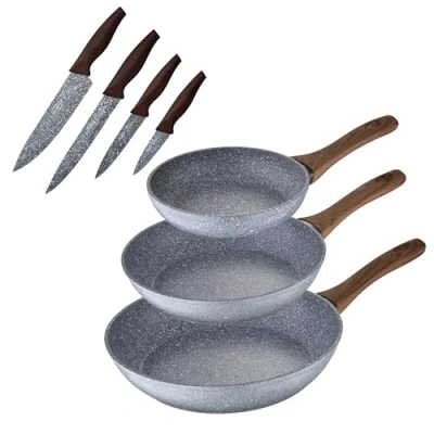 Imagen de set 3 sartenes Ø20 Ø24 y Ø28 + cuchillos, Daimiel, aluminio forjado, inducción